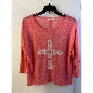 Cato woman Plus 18/20  XXL pink faith top shirt lace Cross